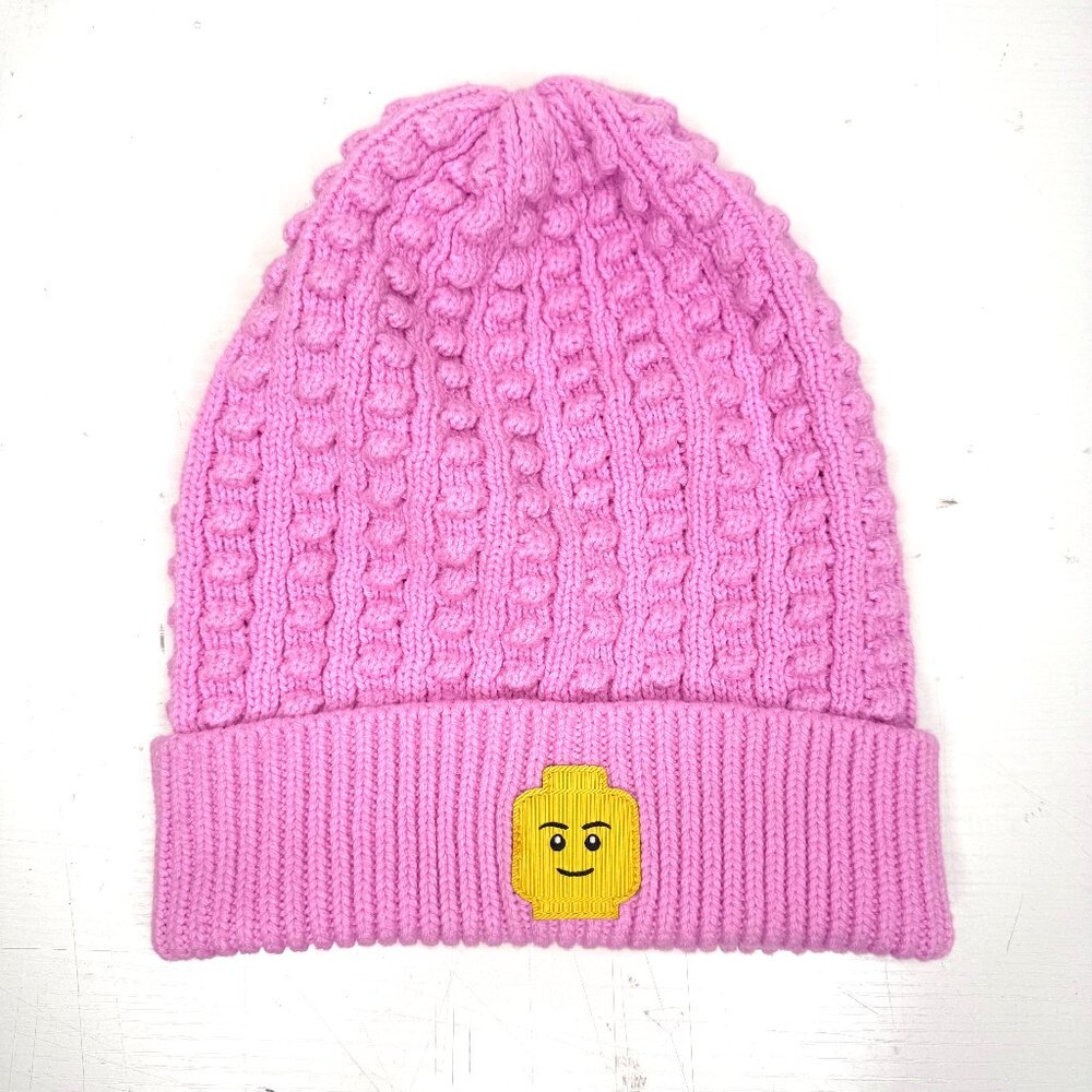 LEGO x TARGET Cable Knit Minifigure Patch Beanie Hat Adult Unisex OS Pink